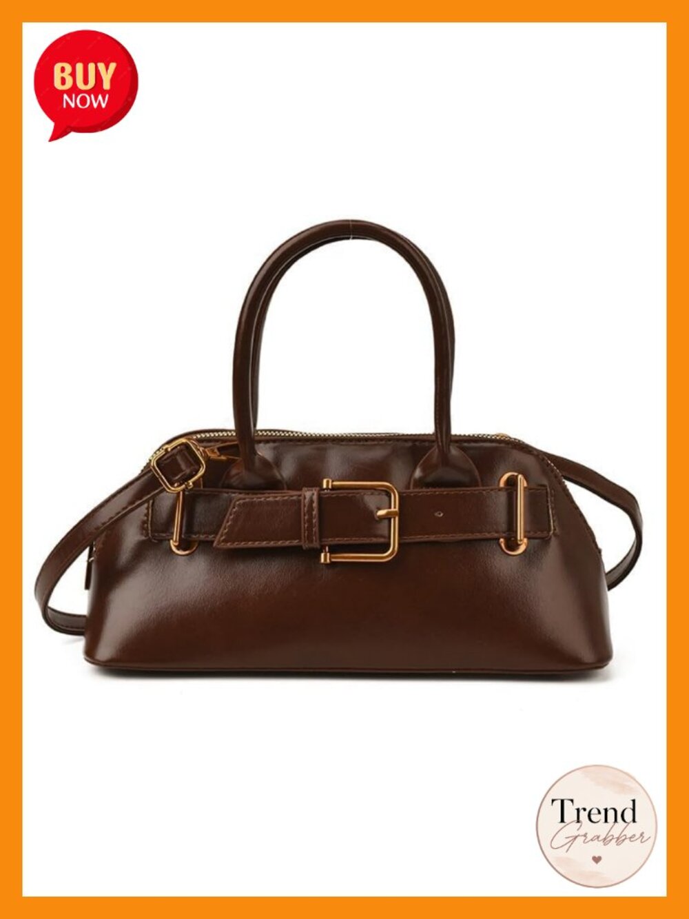 Faux Suede Shell Crossbody Bag with Belt Buckle - Shoulder Handbag